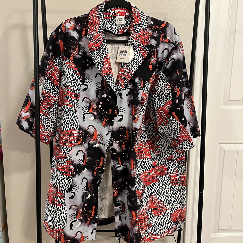 Opening Ceremony Men's Red and Black Patterned Jacket